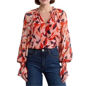 NEW RAMY BROOK PRINTED BALLOON-SLEEVE TOP